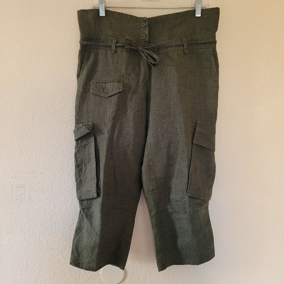 Kookai Womens 100% Linen Cargo Pants Size 38 Green Y2k 90s Utility Military - Picture 1 of 11